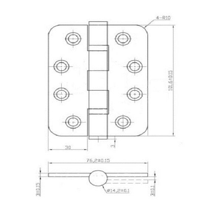 Grade 13 Radius Polymer Bearing Butt Hinge - CE / UKCA Marked - Fire Rated - 120kg Max Load Bearing